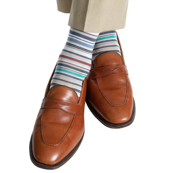 The Shirt Shop Socks - Gray & Teal Stripe