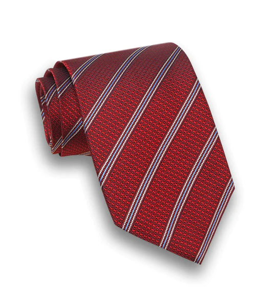 David Donahue Tie - Red Textured Stripe Tie