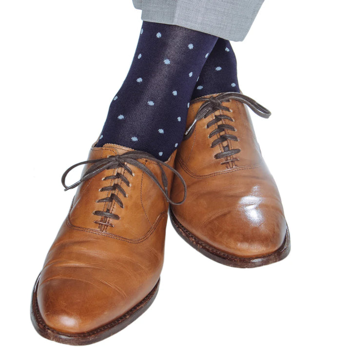 The Shirt Shop Socks- Navy with Sky Blue Dots