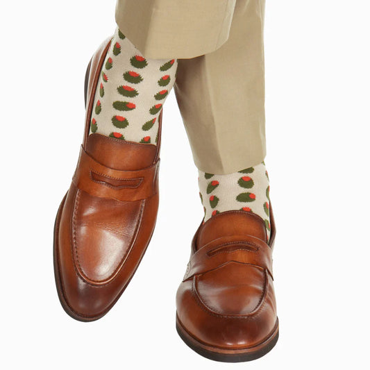 The Shirt Shop Dress Socks - Tan with Olives