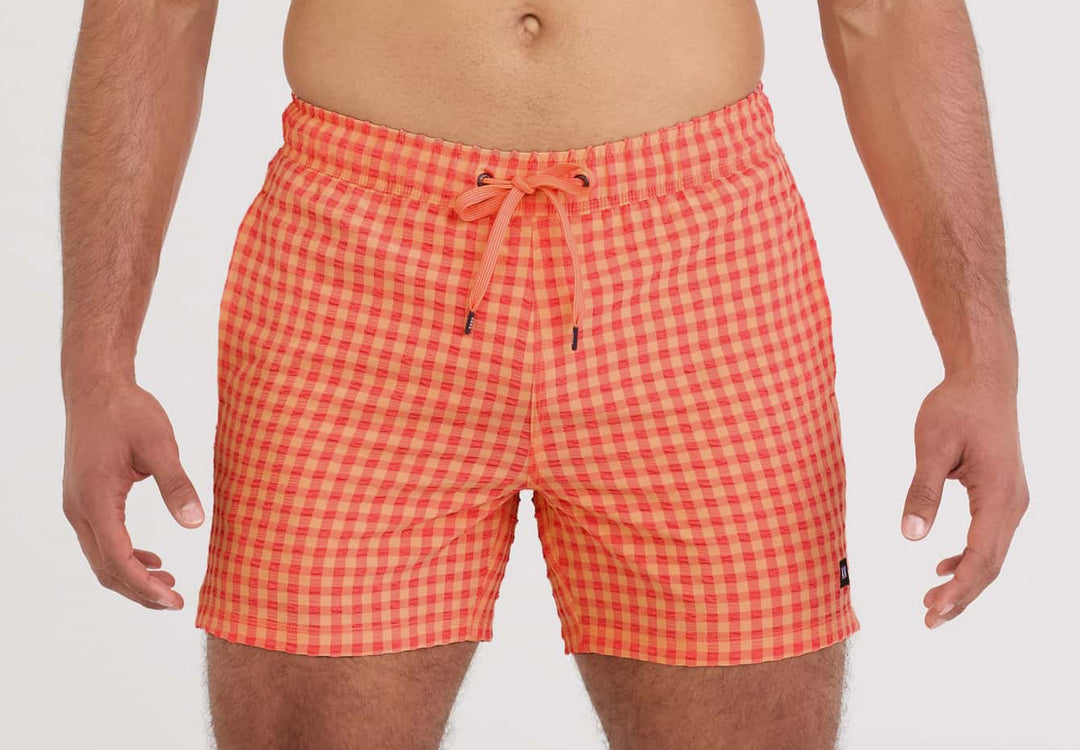 Saxx Oh Buoy 2N1 Volley 5" Swim Shorts- Peach Gingham