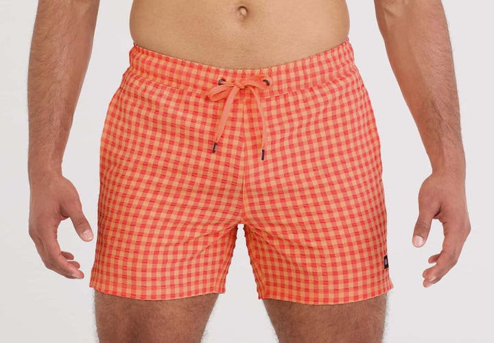 Saxx Oh Buoy 2N1 Volley 5" Swim Shorts- Peach Gingham