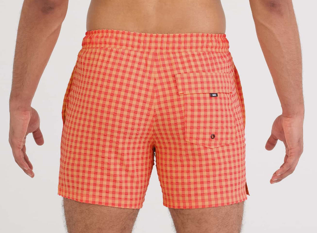 Saxx Oh Buoy 2N1 Volley 5" Swim Shorts- Peach Gingham