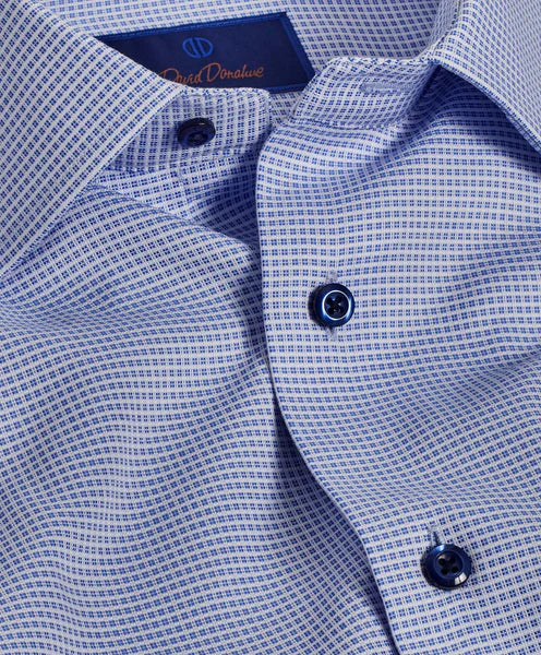 David Donahue Blue Grid Micro Dobby Dress Shirt (Regular Fit)