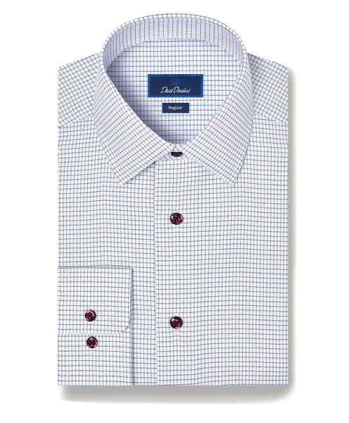 David Donahue Blue & Merlot Dobby Check Dress Shirt Regular Fit