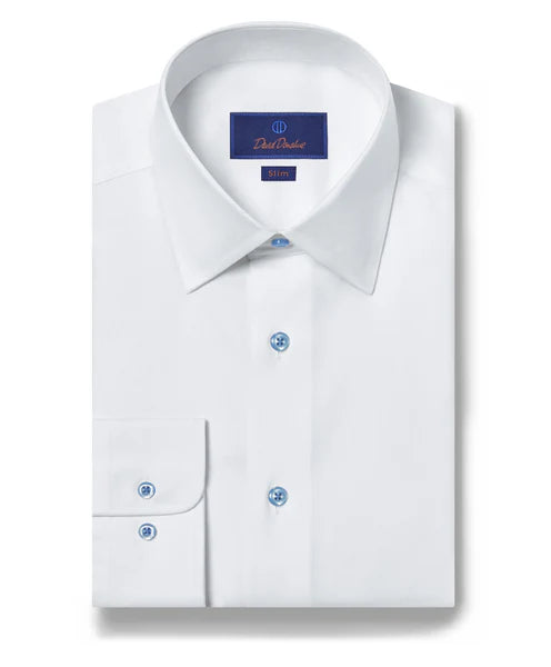 David Donahue White with Sky Buttons Dress Shirt (Trim Fit)