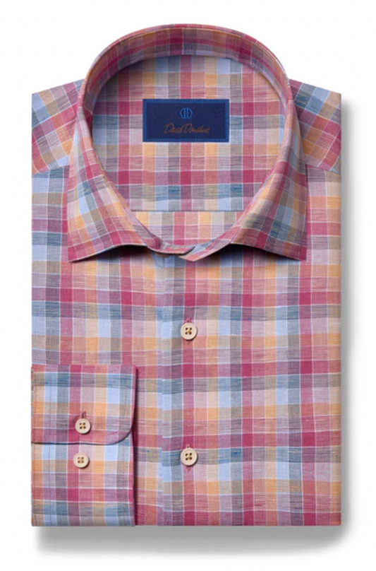 David Donahue Berry & Blue Plaid Linen Shirt
