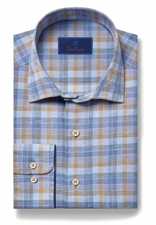 David Donahue Blue & Dune Plaid Linen Shirt