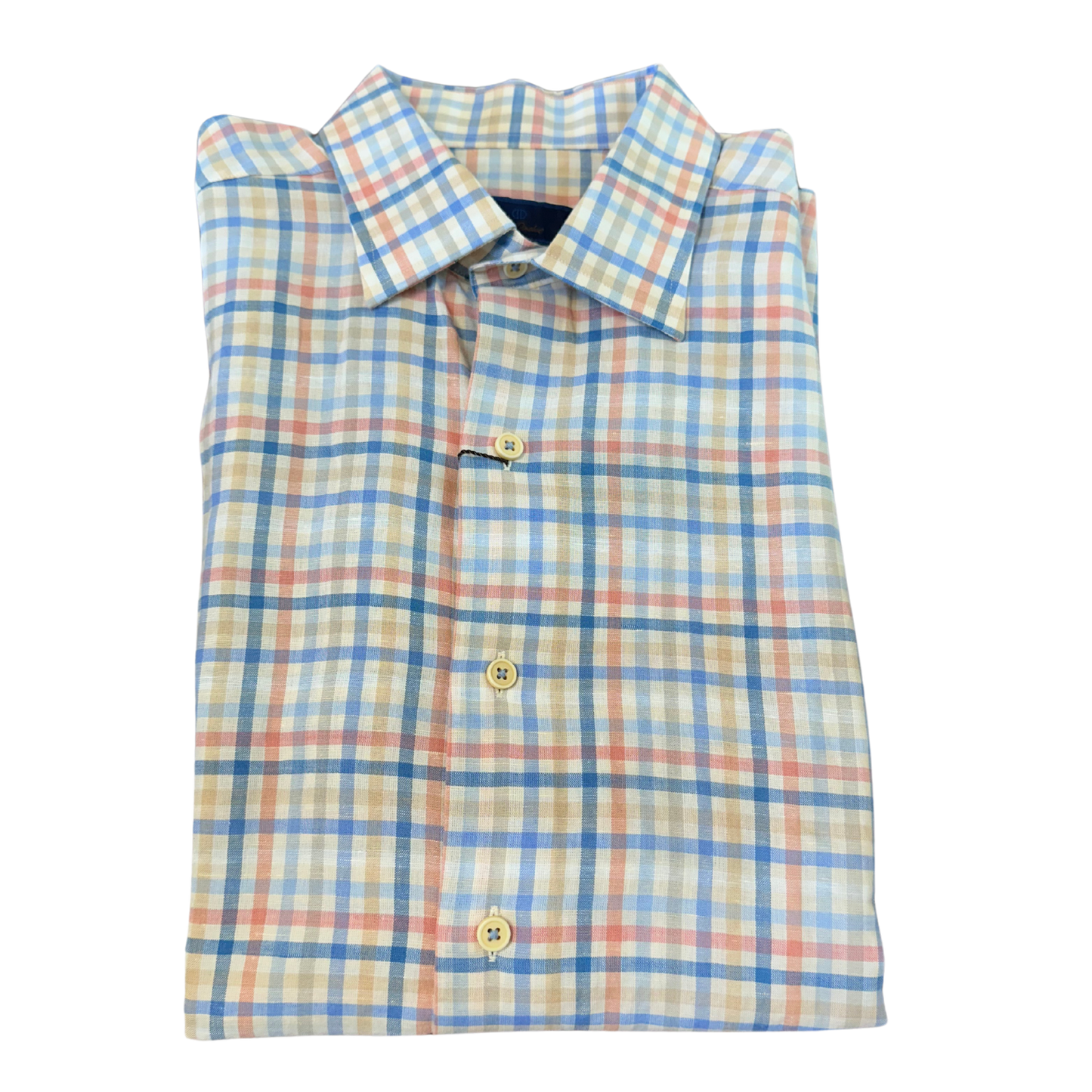 David Donahue Blue & Melon SS Button Up