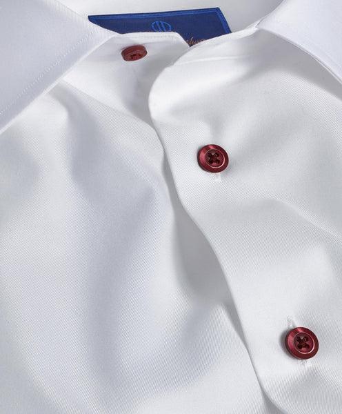 David Donahue White with Crimson Buttons Dress Shirt (Trim Fit)