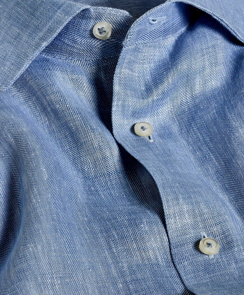 David Donahue Denim Linen Dress Shirt