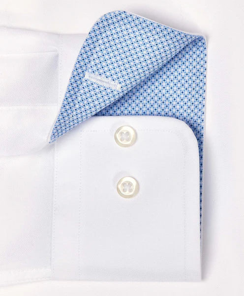 David Donahue White Twill Contrast Dress Shirt