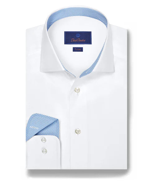 David Donahue White Twill Contrast Dress Shirt