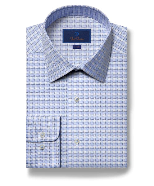 David Donahue Dress Shirt - Blue Twill Mini Check (Regular Fit)