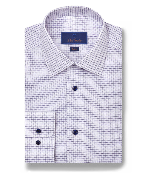 David Donahue Navy & White Micro Windowpane Dress Shirt (Trim)