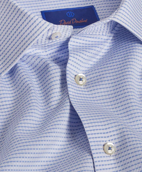 David Donahue White & Blue Horizontal Dobby Dress Shirt (Trim Fit)