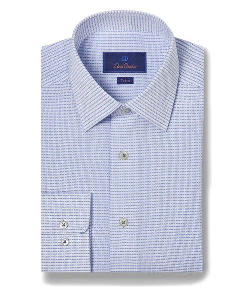 David Donahue White & Blue Horizontal Dobby Dress Shirt (Trim Fit)