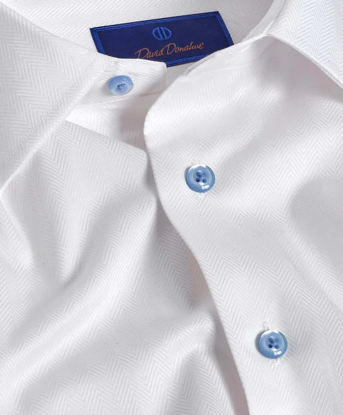 David Donahue White Dobby Herringbone Dress Shirt (Trim Fit)