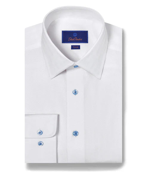 David Donahue White Dobby Herringbone Dress Shirt (Trim Fit)