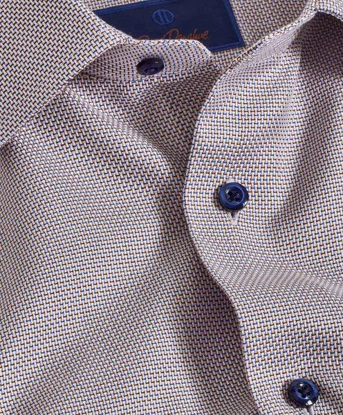 David Donahue Blue & Chocolate Textured Dobby Dress Shirt (Trim Fit)