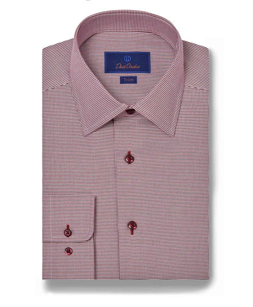 David Donahue Merlot Micro Houndstooth Dress Shirt (Trim Fit)