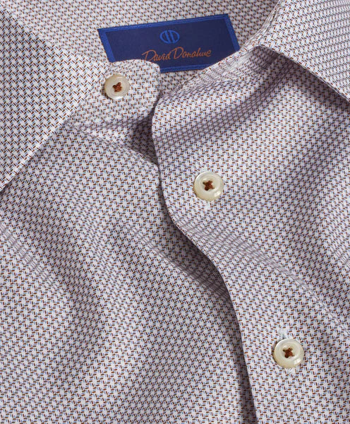 David Donahue Chocolate & Sky Micro Print Dress Shirt (Trim Fit)