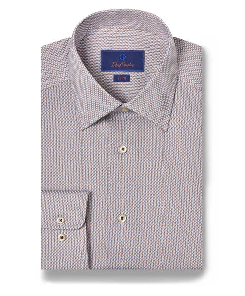 David Donahue Chocolate & Sky Micro Print Dress Shirt (Trim Fit)