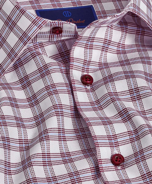 David Donahue Merlot & White Check Dress Shirt (Trim Fit)