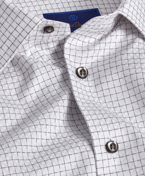 David Donahue White & Black Grid Check Dress Shirt (Trim Fit)