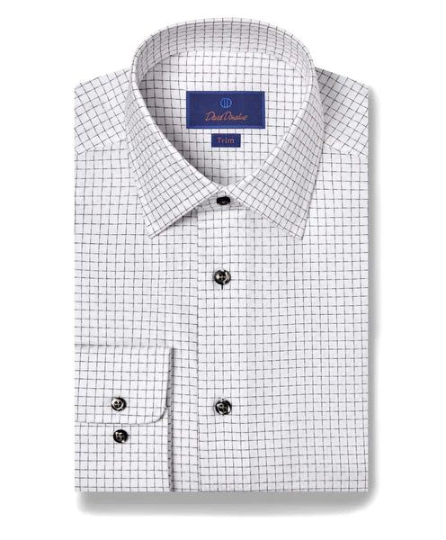 David Donahue White & Black Grid Check Dress Shirt (Trim Fit)