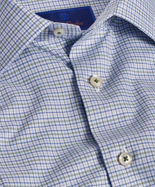 David Donahue Grass & Blue Twill Check Dress Shirt (Trim Fit)