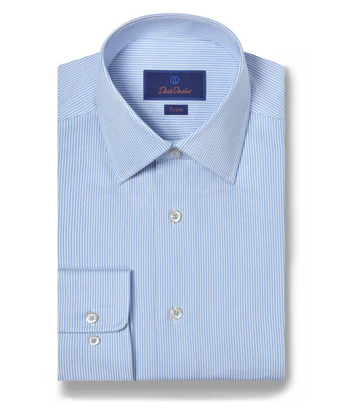 David Donahue Blue & White Fine Stripe Dress Shirt (Trim Fit)