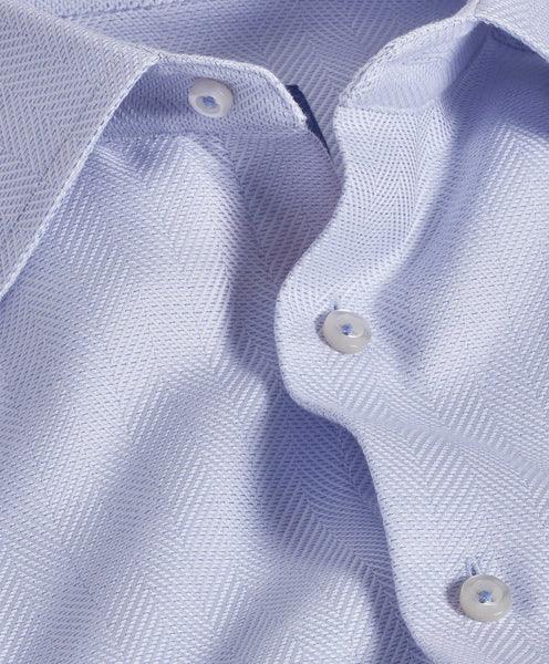 David Donahue White & Blue Herringbone Dress Shirt (Trim Fit)