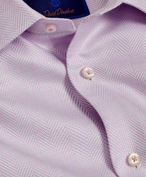 David Donahue White & Berry Herringbone Dress Shirt (Trim Fit)
