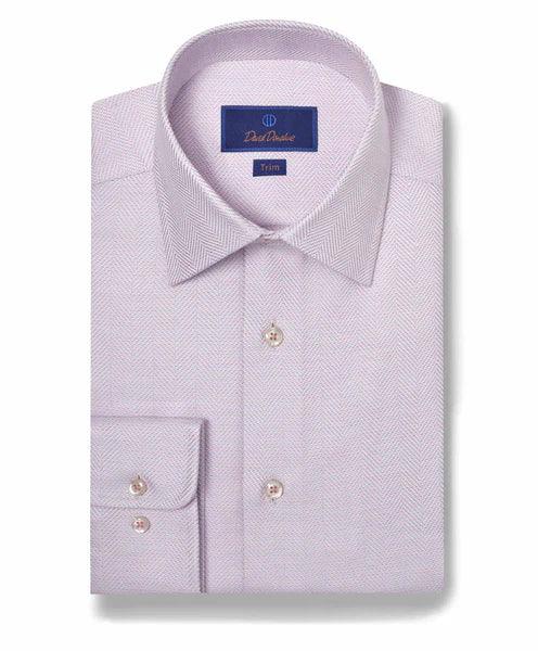David Donahue White & Berry Herringbone Dress Shirt (Trim Fit)
