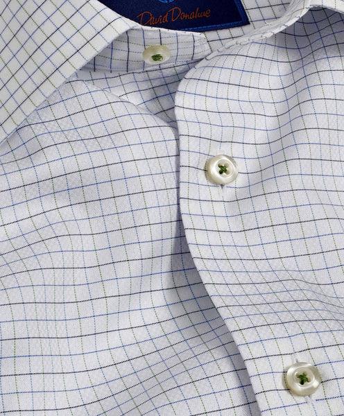 David Donahue White & Grass Tattersall Check Dress Shirt (Trim Fit)