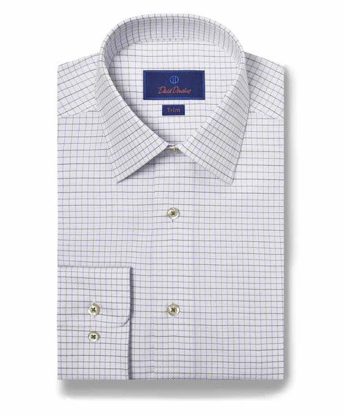 David Donahue White & Grass Tattersall Check Dress Shirt (Trim Fit)