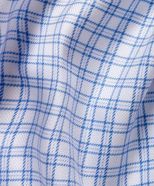 David Donahue Sky & White Basketweave Check Dress Shirt (Trim Fit)