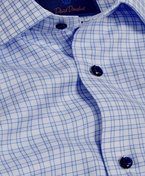 David Donahue Sky & White Basketweave Check Dress Shirt (Trim Fit)