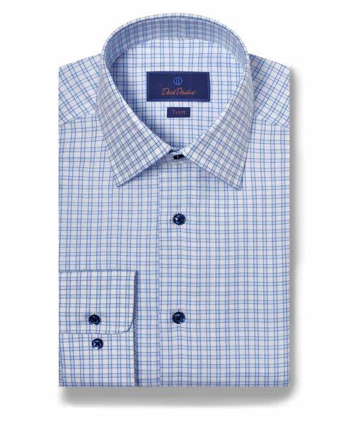 David Donahue Sky & White Basketweave Check Dress Shirt (Trim Fit)