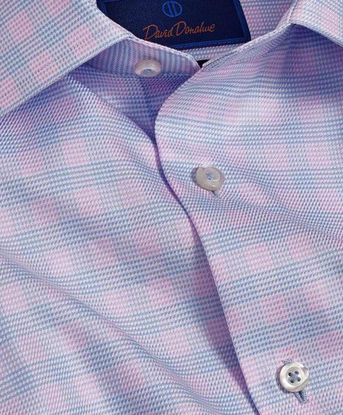 David Donahue Sky & Berry Twill Check Dress Shirt (Trim Fit)