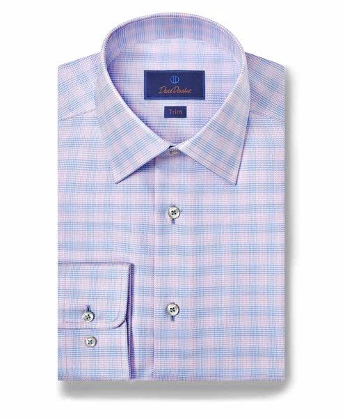David Donahue Sky & Berry Twill Check Dress Shirt (Trim Fit)