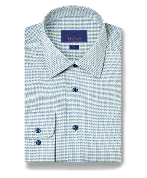 David Donahue Trim Fit Sage & Blue Micro Ombre Dress Shirt