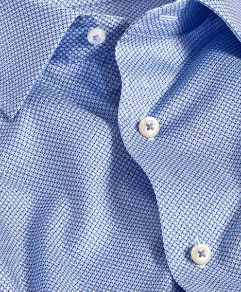David Donahue Trim Fit Sky Micro Geometric Print Dress Shirt