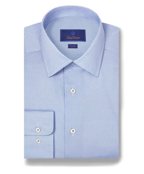 David Donahue Trim Fit Sky Micro Geometric Print Dress Shirt