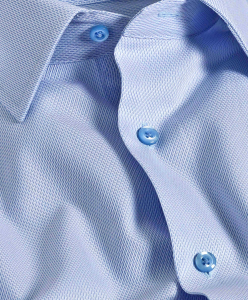 David Donahue Trim Fit White & Sky Micro Tic Dress Shirt