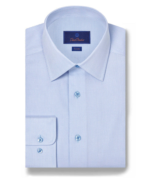 David Donahue Trim Fit White & Sky Micro Tic Dress Shirt
