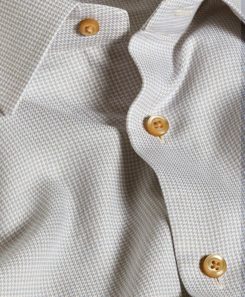 David Donahue Sand Micro Check Cashmere Blend Dress Shirt