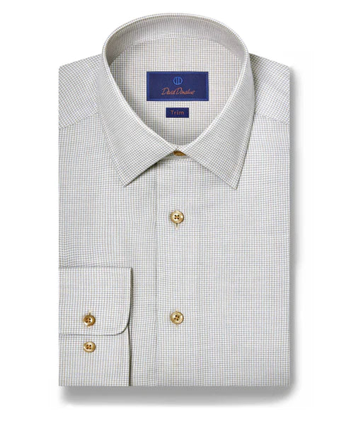 David Donahue Sand Micro Check Cashmere Blend Dress Shirt