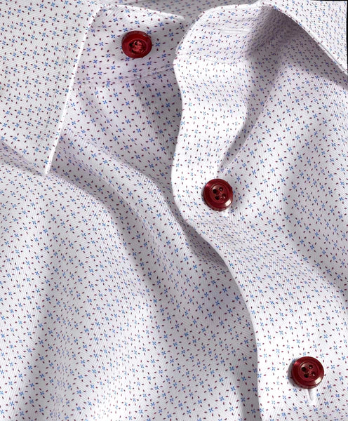 David Donahue Trim Fit Blue & Berry Micro Print Dress Shirt